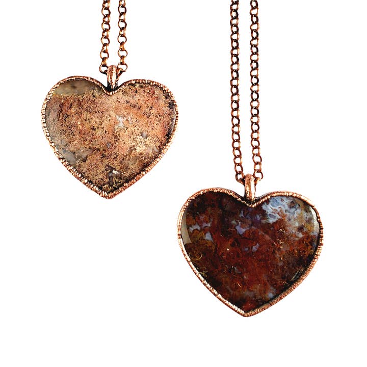 MergingMetals – wholesale Hänge-/berlockhalsband – Röd mossa agat hjärta halsband