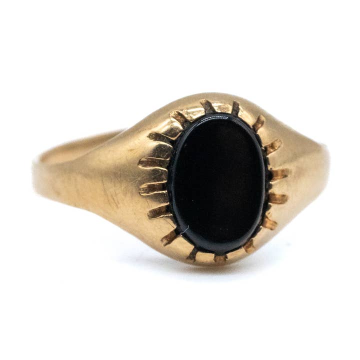 Anello con Sigillo in Oro 9ct e Onice - Misura UK M / US 6 per la vendita all'ingrosso da parte di Mysticum Luna