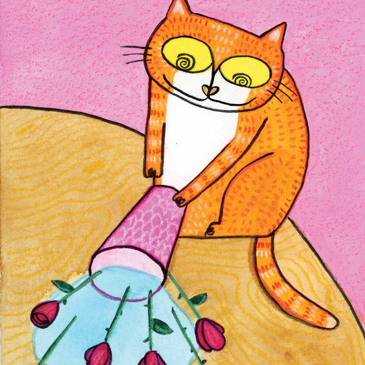 Valentine Flowers Cat Spiral Blank Notebook for wholesale by Nicky Serrano Art