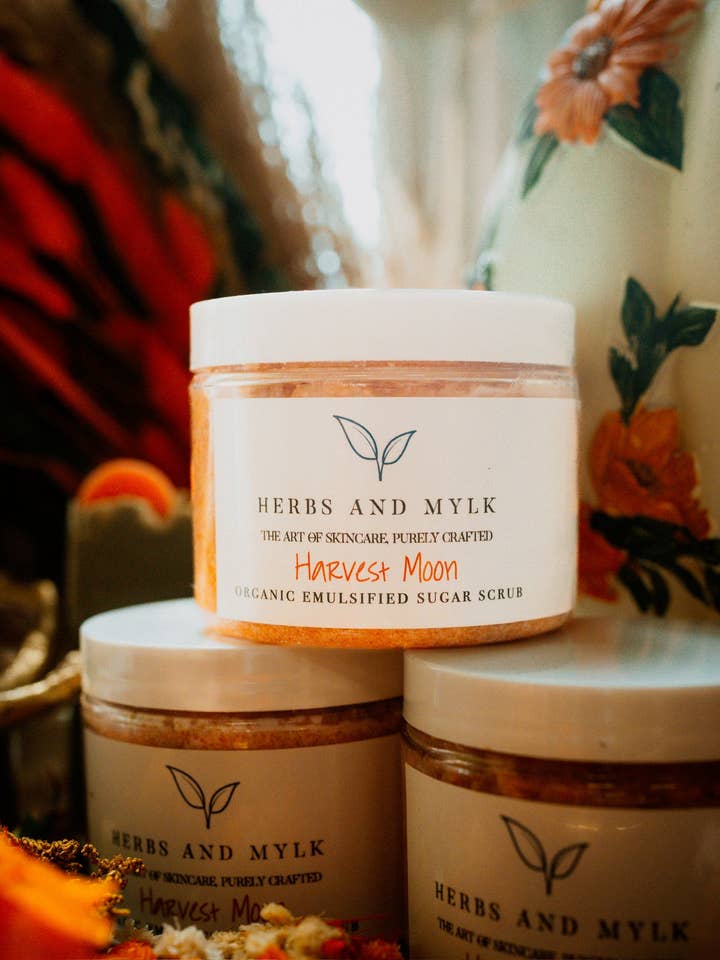 Harvest Moon Organic Emulsified Sugar Scrub for wholesale by Herbs and Mylk