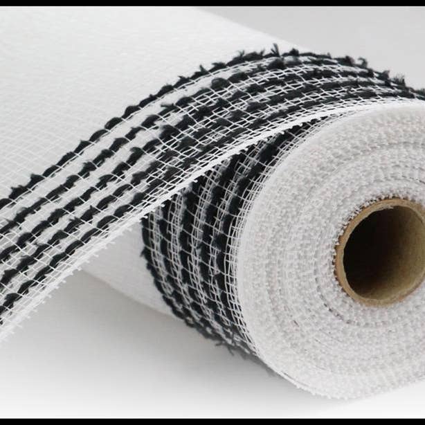 10.25 „X10Yd Drift/Pp Wide Border Mesh Hvid/Sort RY8115F6 for engroshandel hos DecoExchange