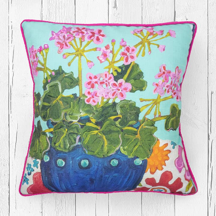 Almohada de 6 Geranios Rosa para venta al por mayor de LuckyBird Apparel and Home