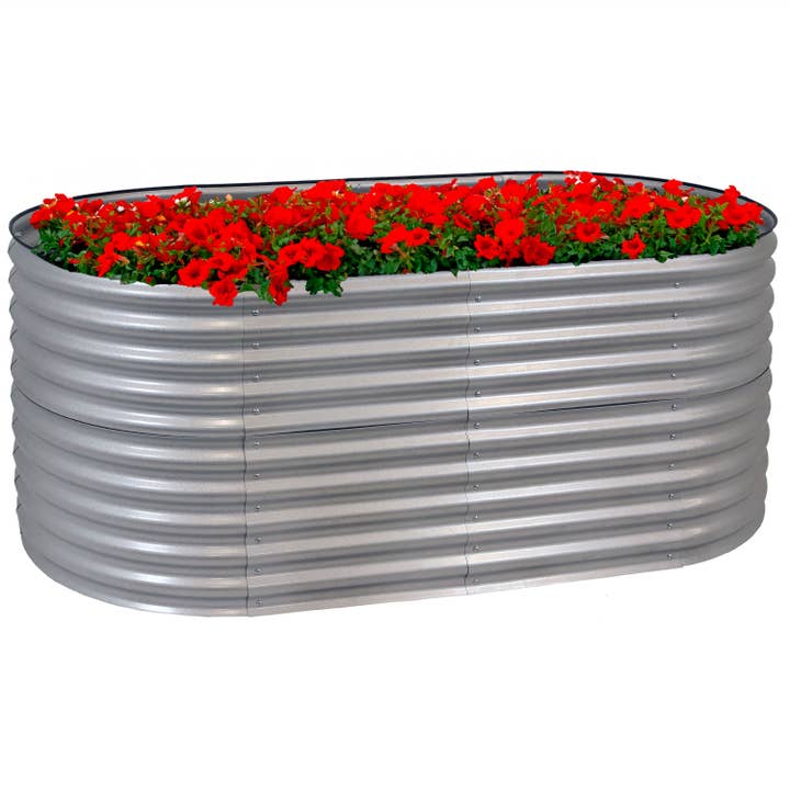 Sunnydaze Decor - Wholesale Planter Box - Steel Oval Raised Garden Bed - Silver - 79 in x 32 in6