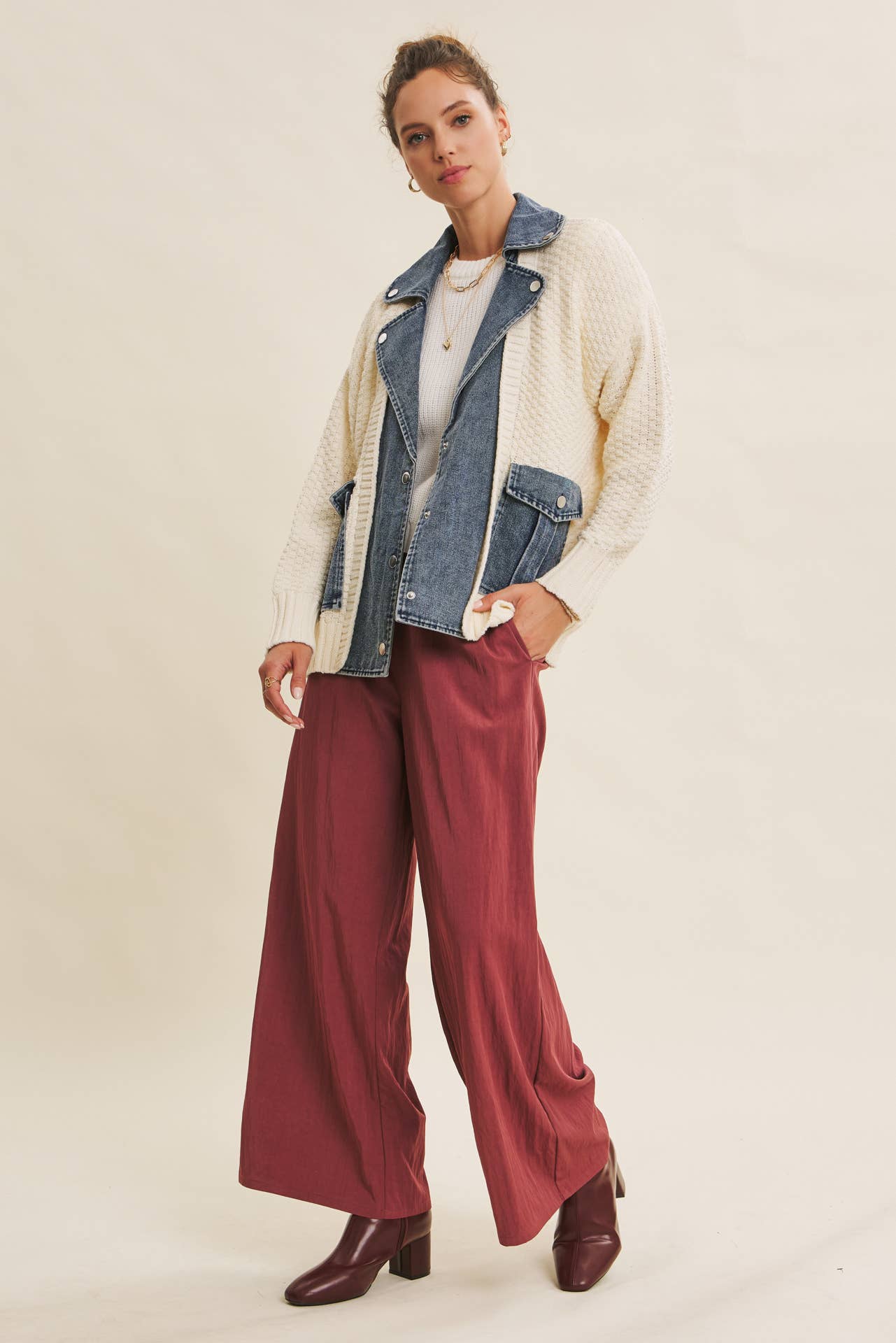 in february - Wholesale Cardigan - Women's - WASHED DENIM AND SWEATER MIXED OVERSIZED CARDIGAN23