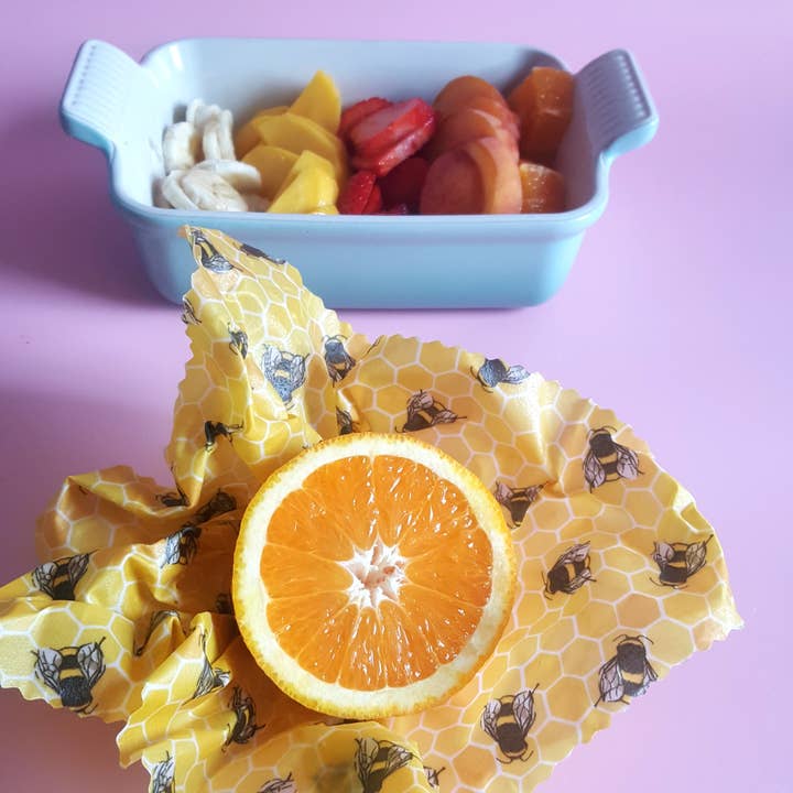 Honey Bee Good - Wholesale Food Storage Wrap/Bag - 3 (L,M,S) HANDMADE Beeswax Wraps | Bee Happy3