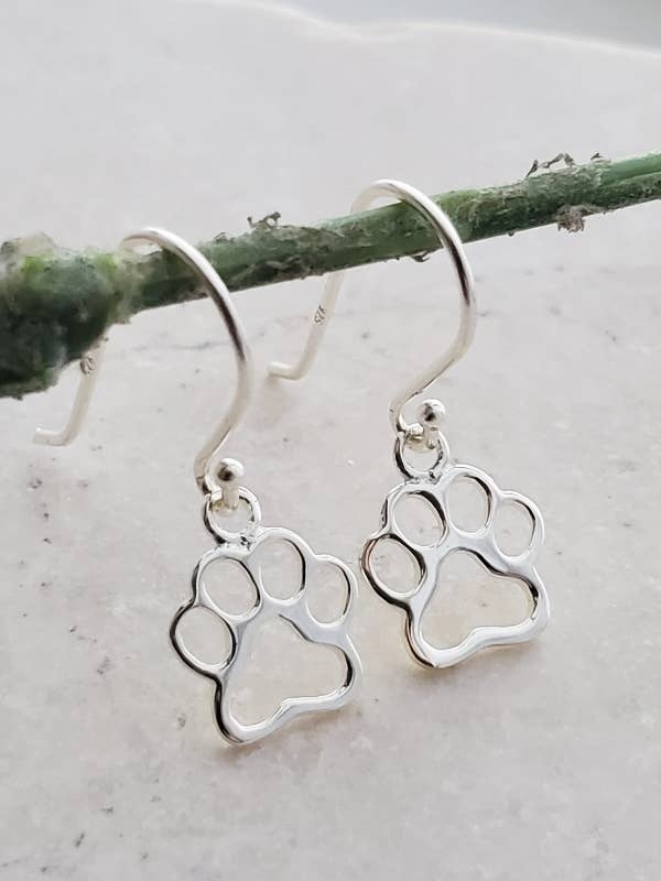 Silver Dog Paw Earrings for wholesale by Sosie Designs
