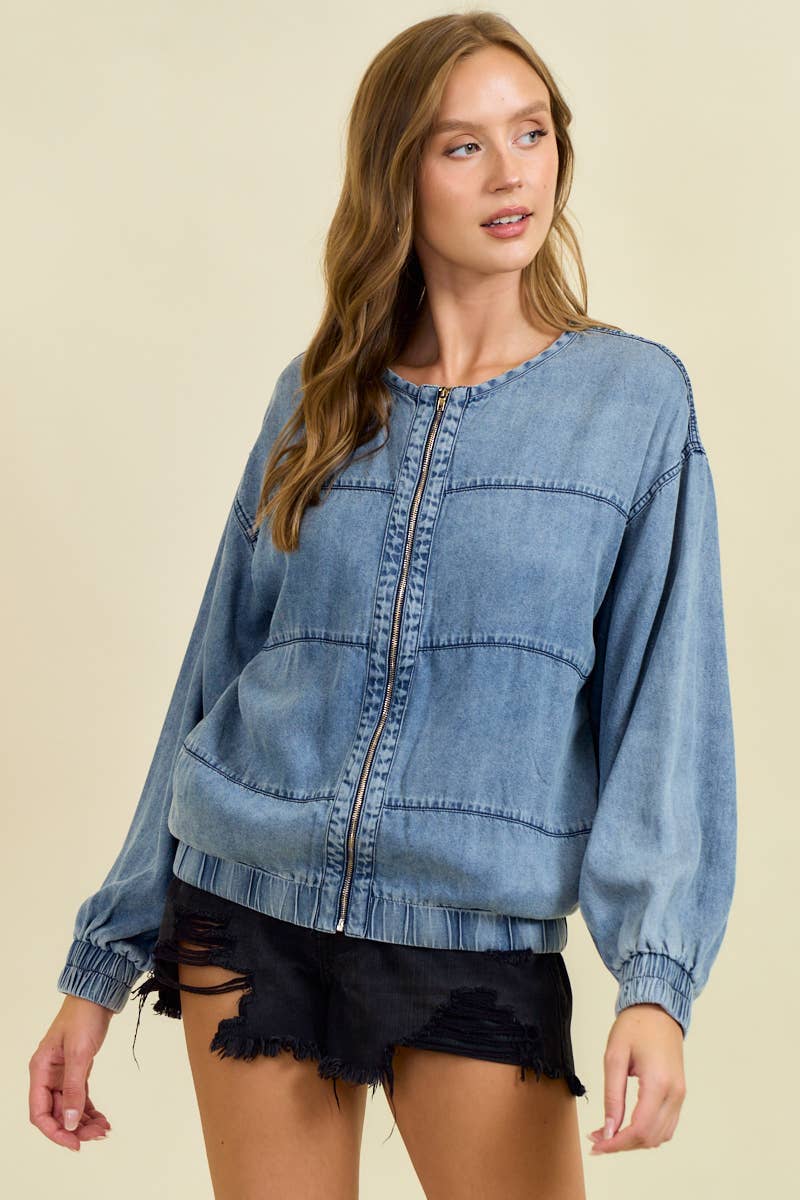 DENIM GIACCA BOMBER IN DENIM CON ZIP - 10761J in vendita all'ingrosso su Faire1