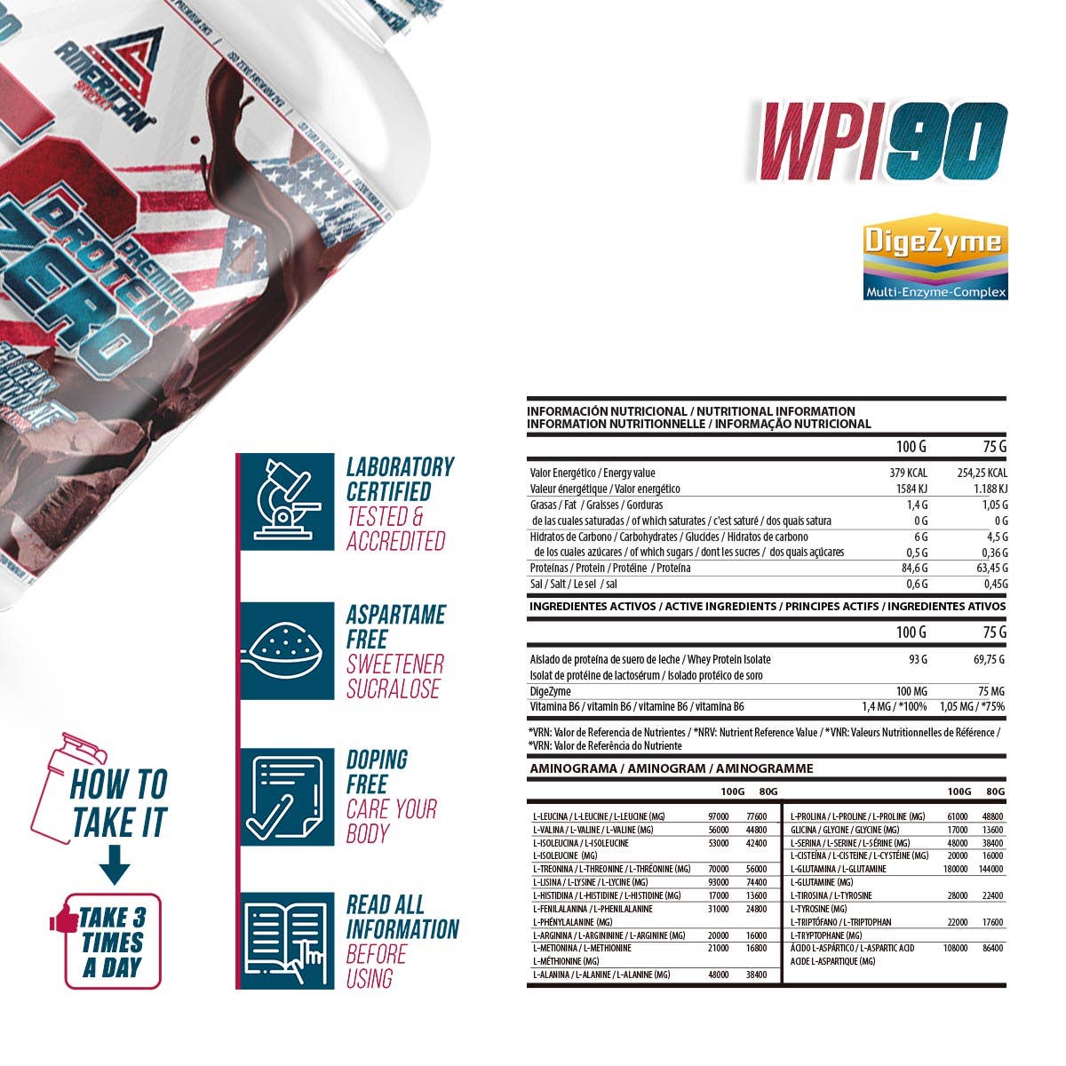AMERICAN SUPLEMENT S.L. - Vendita all'ingrosso Proteine/superfood in polvere - American Suplemento | Premium IsoZero WPI90 2 kg/900gr10
