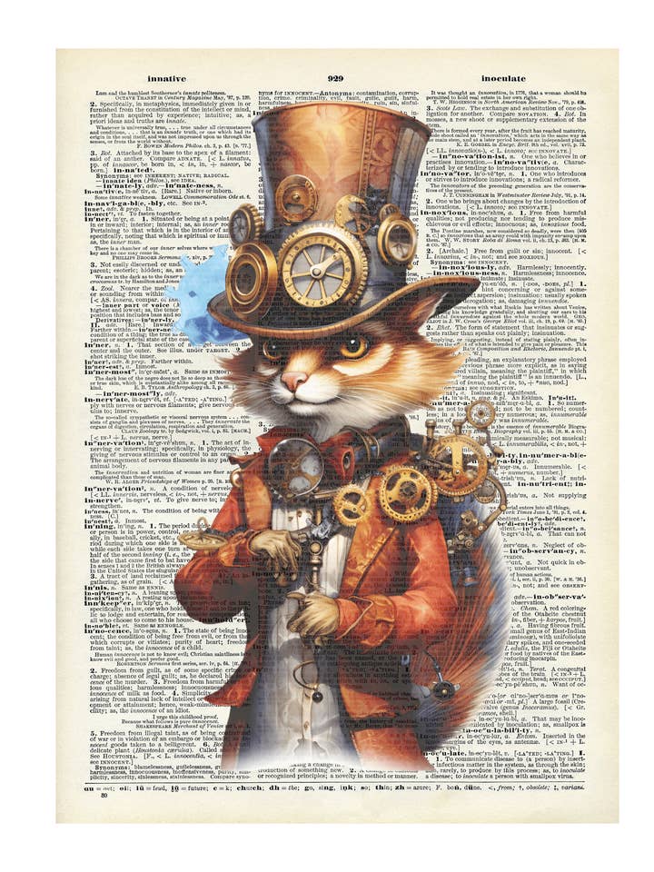 fantasiestijl, mechanische dieren, Vintage Woordenboekafdrukken voor wholesale door Crazilyhumbledesigns