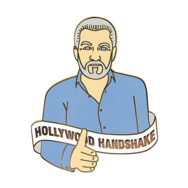 GBBO/S Hollywood Handshake Enamel Pin for wholesale by BxE Buttons X StaciaMade