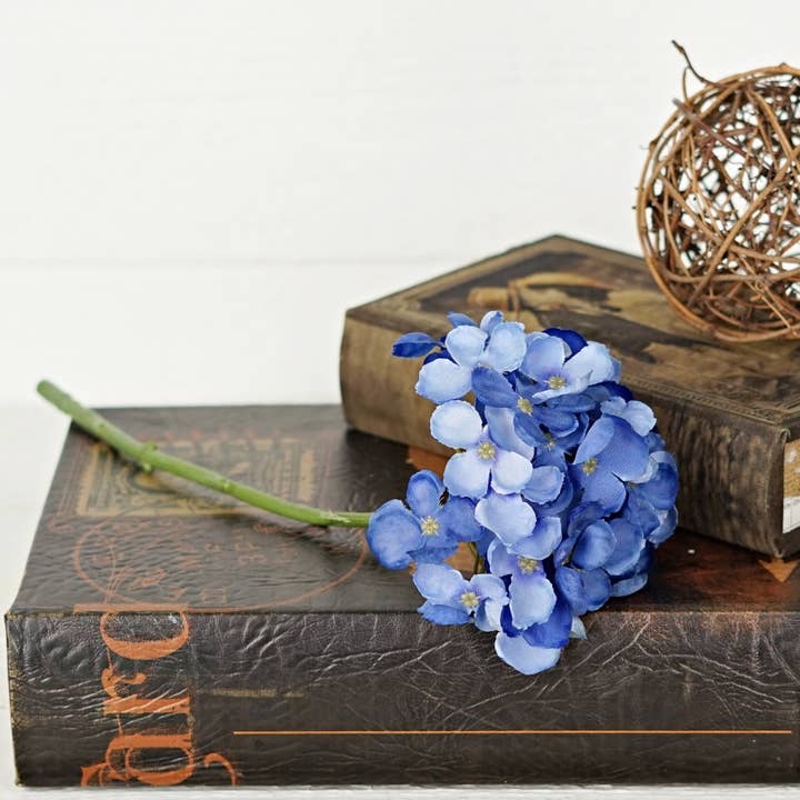 13inLx5inD English Hydrangea Stem-Blue- for wholesale by Two Ten Original LLC