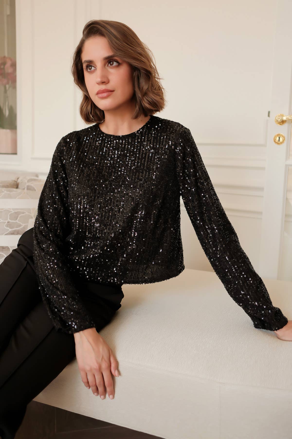 LOVIE & CO – wholesale Blus - Dam – Haltertopp i paljetter - ASD93301-HAILEY1