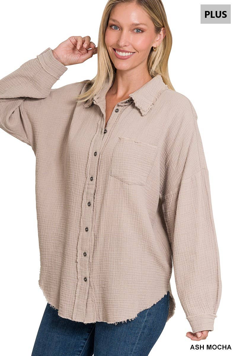 42POPS – Großhandel Hemd – Damen – 0702 Plus Oversized Raw Edge Shirt SI-238118