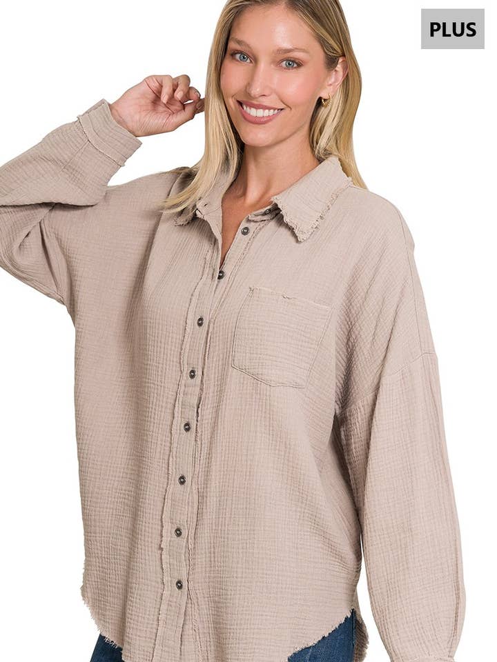 42POPS - Wholesale Shirt - Women's - ...0805 Plus Oversized Raw Edge Shirt SI-238118