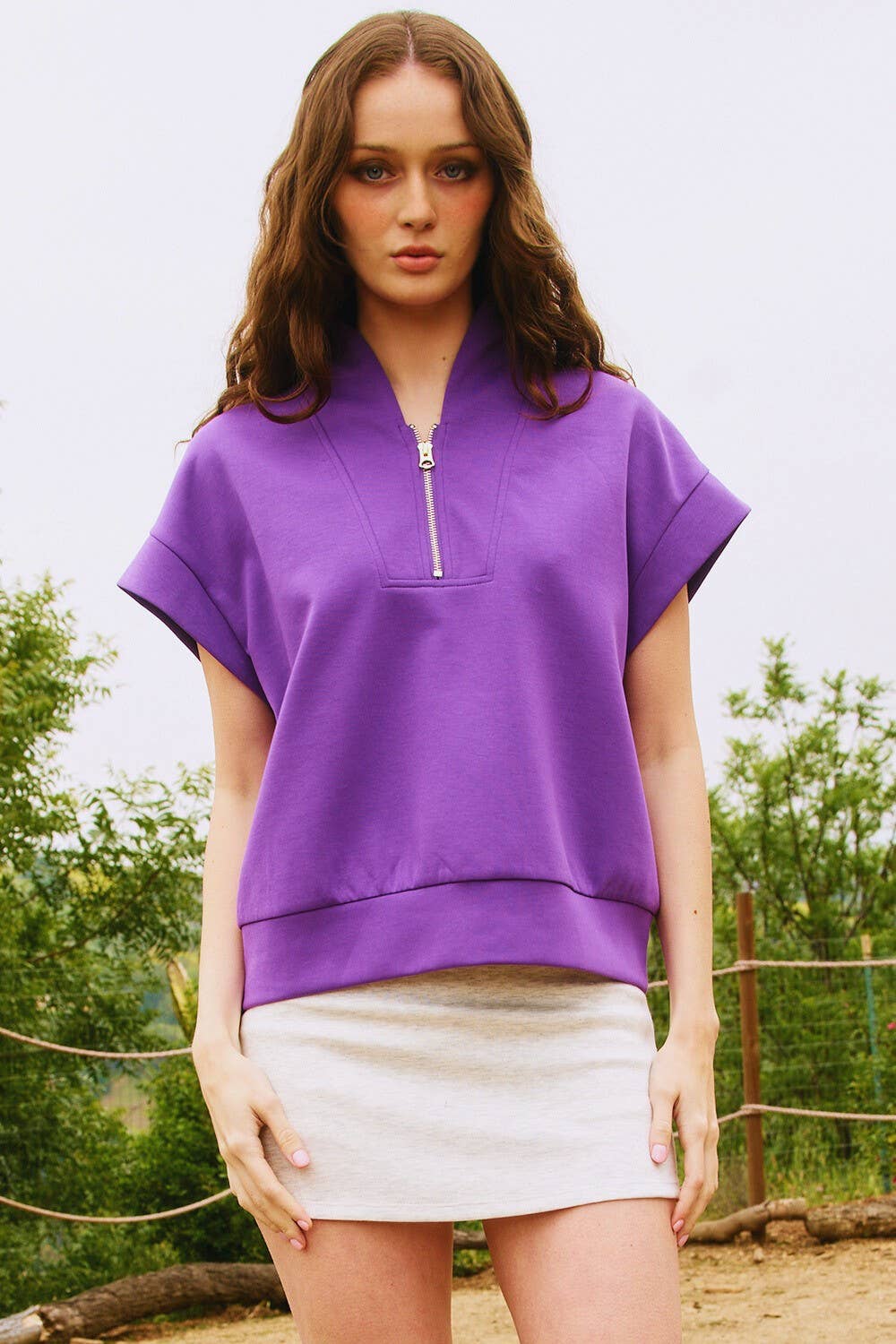 BUCKETLIST INC - Wholesale Sweatshirt - Women's - IT2154-1 Short Sleeve Half Zip-Up Scuba Sweatshirts63