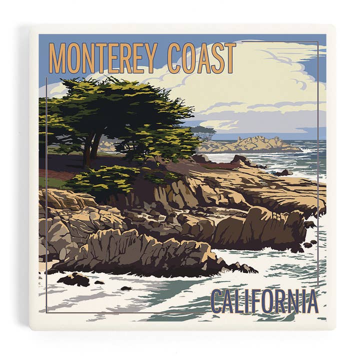 Lantern Press - Wholesale Coasters - Ceramic Coaster Monterey Coast, California, View of Cypre