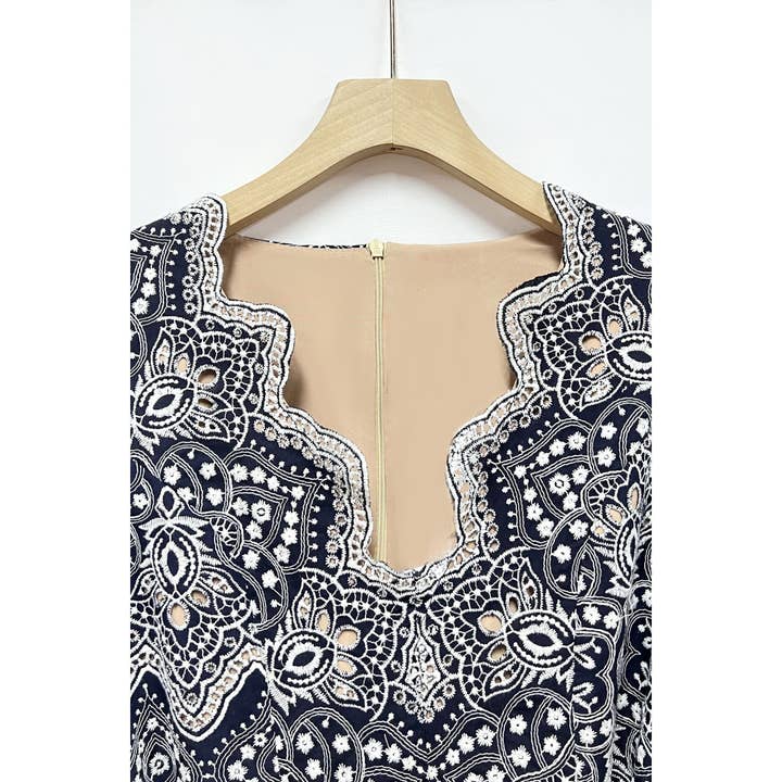 NAVY Asymmetrical Embroidery Maxi Dress for wholesale on Faire2