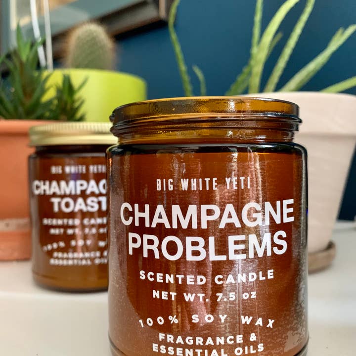 Big White Yeti - Wholesale Jar/Filled Candle - Champagne Problems Soy Candle- 8oz Amber Jar1
