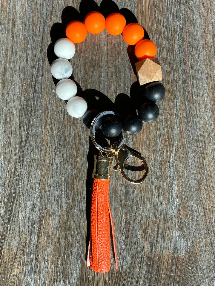 Game Day Wristlet Silicone Beads-Orange/Black/White for wholesale by JILLIAN INK LLC