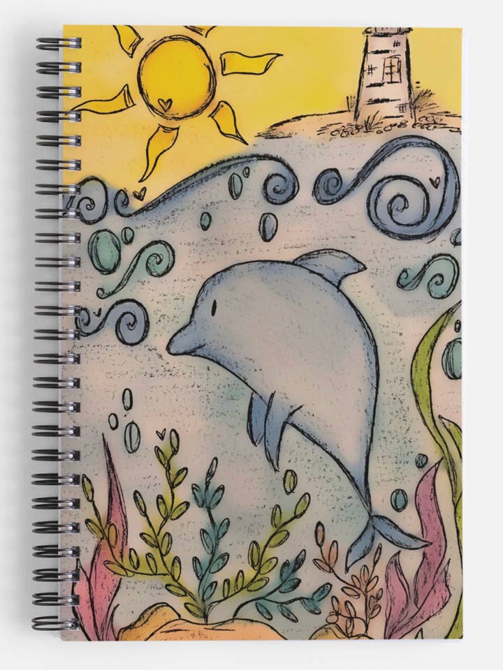 Dauphin, phare, océan, mer, plage, carnet, journal pour la vente par I Doodle Do You