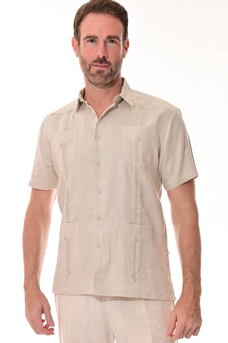 Azucar & Bohio - Wholesale Button Down Shirt - Men's - Men's Guayabera S/S Shirt 100% Linen Traditional-A-LS3995