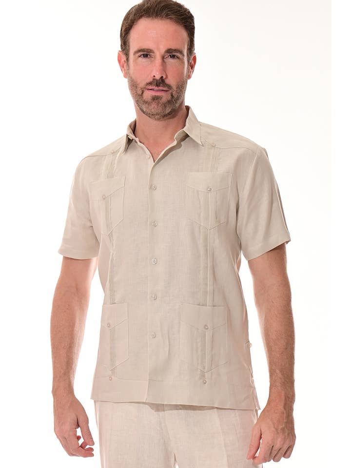 Azucar & Bohio - Wholesale Button Down Shirt - Men's - Men's Guayabera S/S Shirt 100% Linen Traditional-A-LS3995