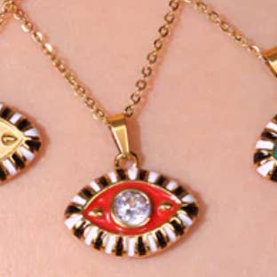 HoopLa - Wholesale Pendant/Charm Necklace - Evil Eye Third Eye Enamel and Crystal Pendant Necklace
