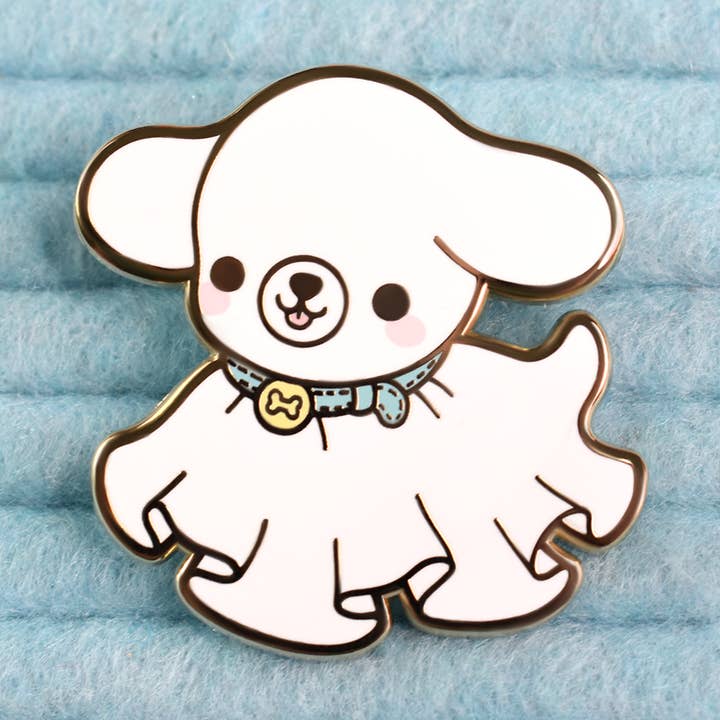 Good Boy Forever Ghost Dog Enamel Lapel Pin for wholesale by Bright Bat Design