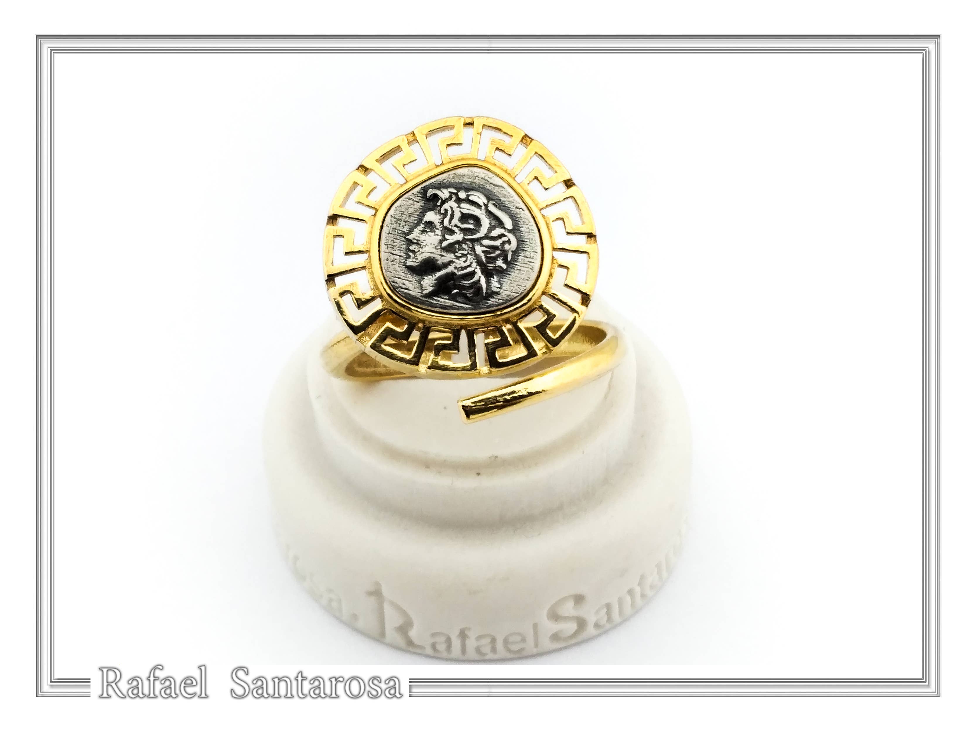 RAFAEL SANTAROSA - Venta al por mayor Anillos grandes/de cóctel - Anillo ajustable de Alejandro Magno, moneda griega sobre plata3