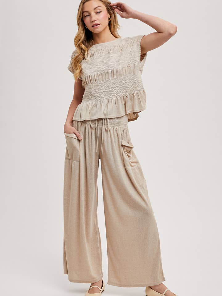 Bluivy - Wholesale Top & Pant Set (NOT Loungewear) - Women's - RELAXED KNIT SMOCKED TOP AND WIDE PANTS SET