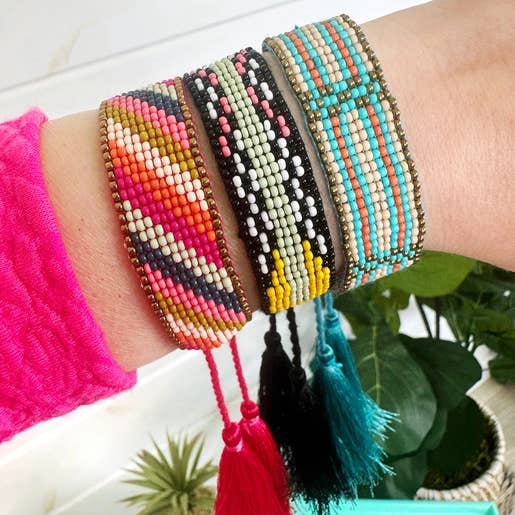 Folklore Couture - Wholesale Beaded Bracelet - Tassel Friendship Bracelets | Bracelets with Tassels | Aqua3