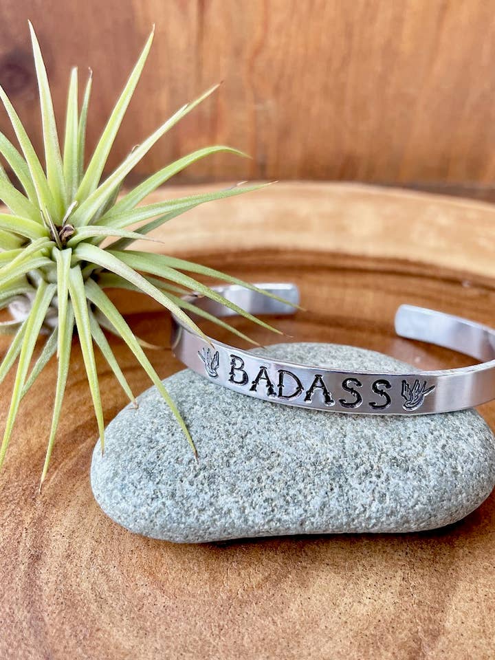 Badass Hand Stamped Metal Cuff Bracelet for wholesale by Adventures in Bloom