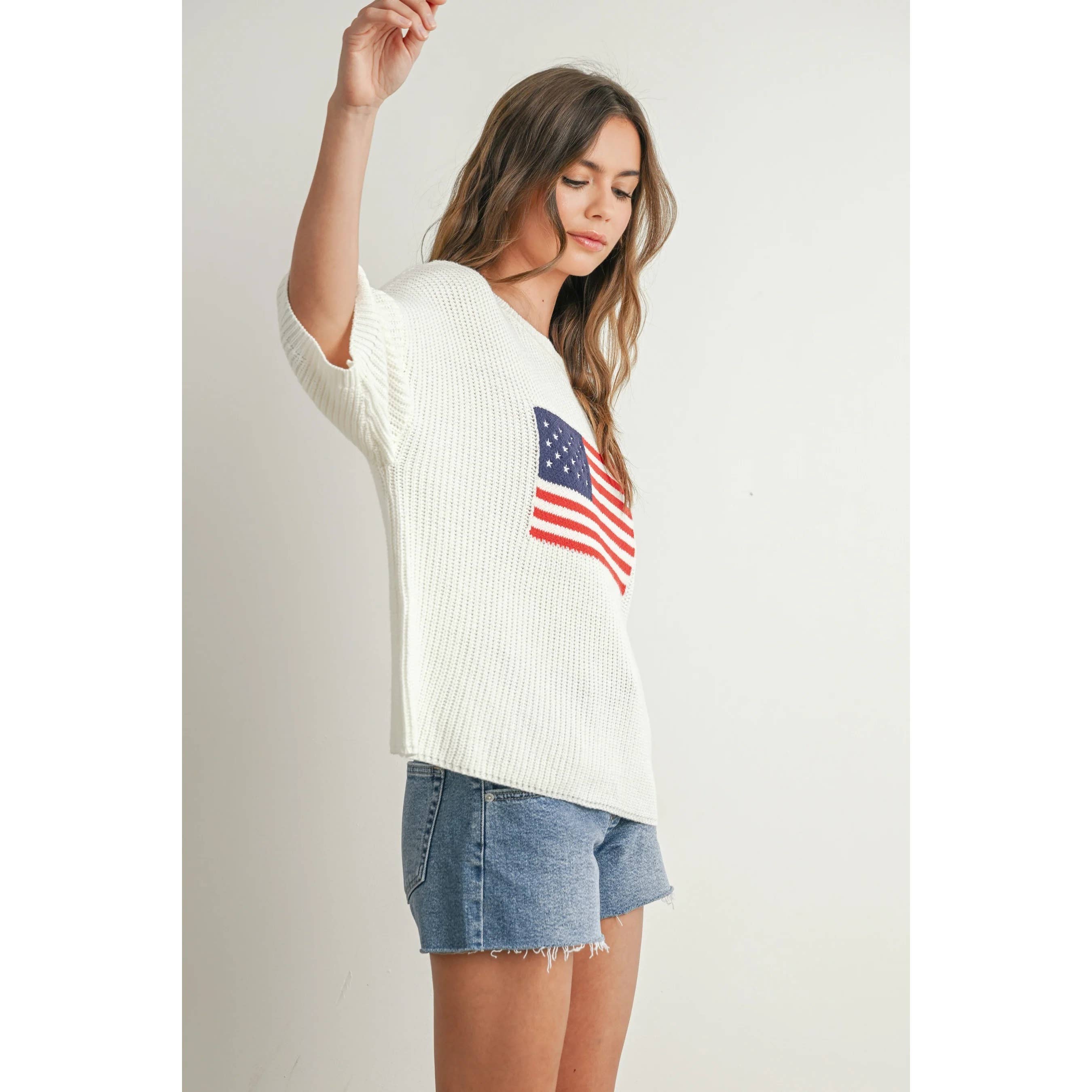 Apolline - Wholesale Knit Sweater - Women's - Patriotic Flag Print Knit Sweater for Bold Style and Comfort7