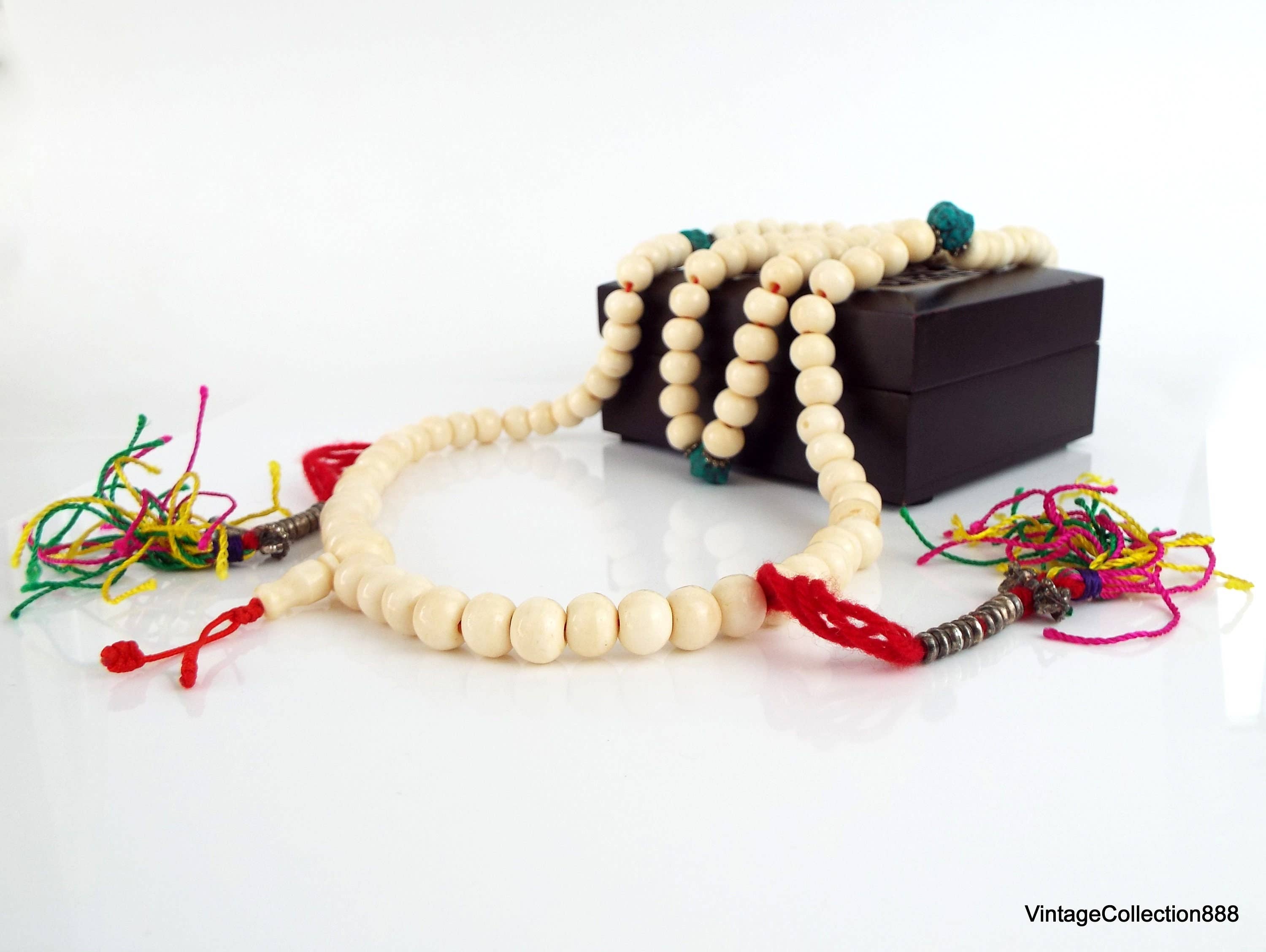 Vintagecollection888 – Colar de contas de oração por atacado – Colar de Meditação Mala Tibetano com 108 Contas de Osso de Iaque0