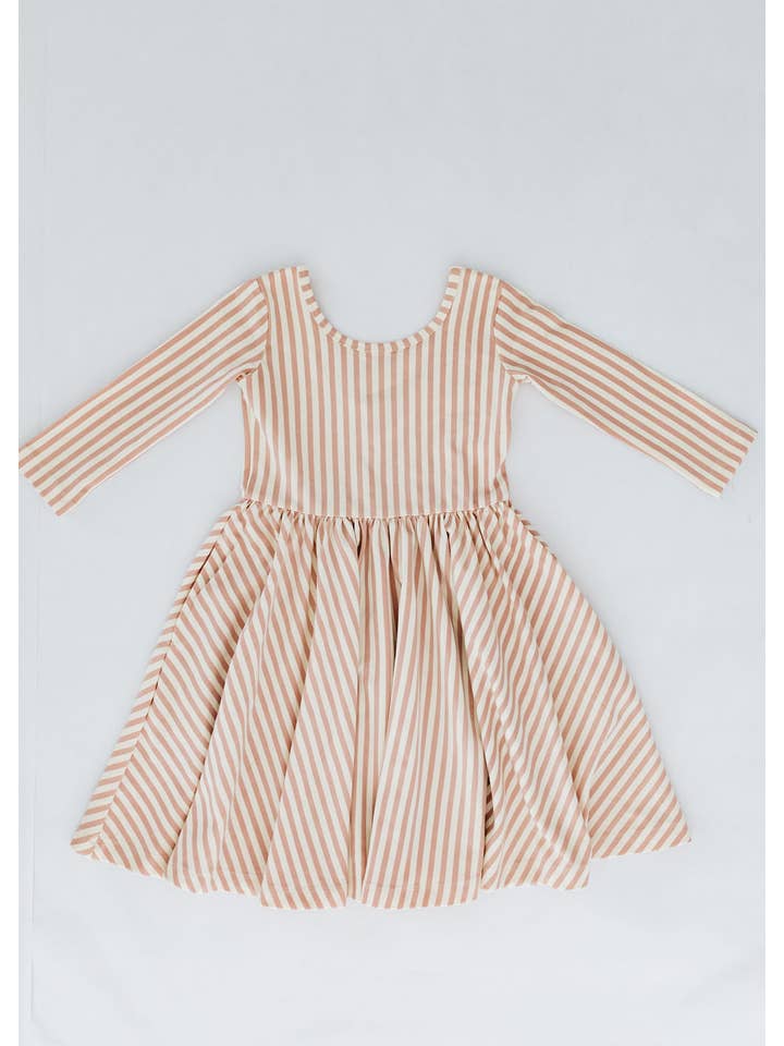 Good Apples Kids - Wholesale Dress - Kids - 3/4 Sleeve Twirl Dress in Vintage Pink Stripes9