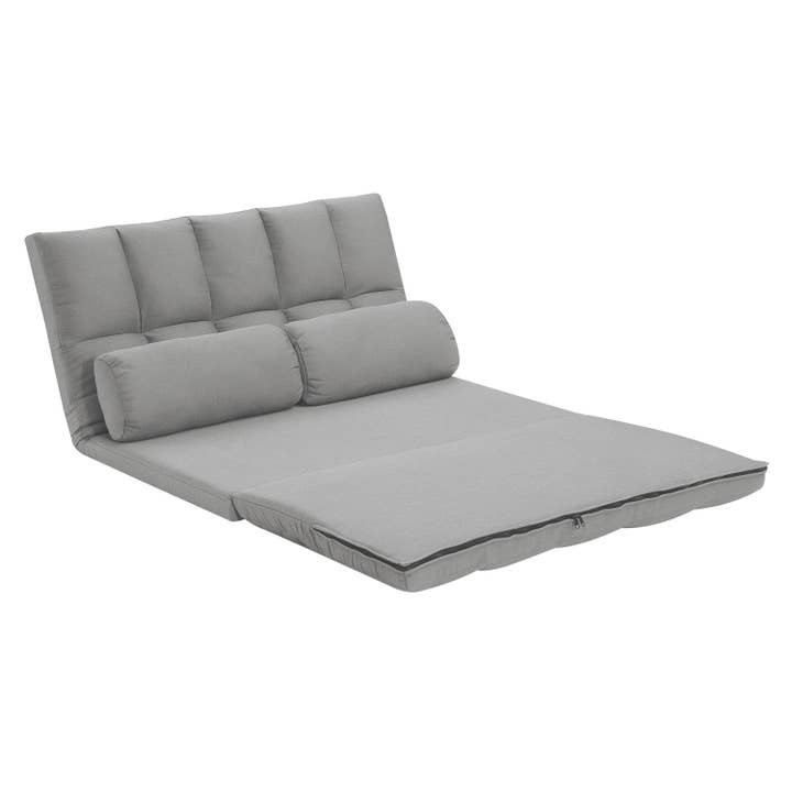 HomeRoots - Wholesale Sofa - 45" Gray Futon Convertible Sleeper Loveseat and Toss Pillows