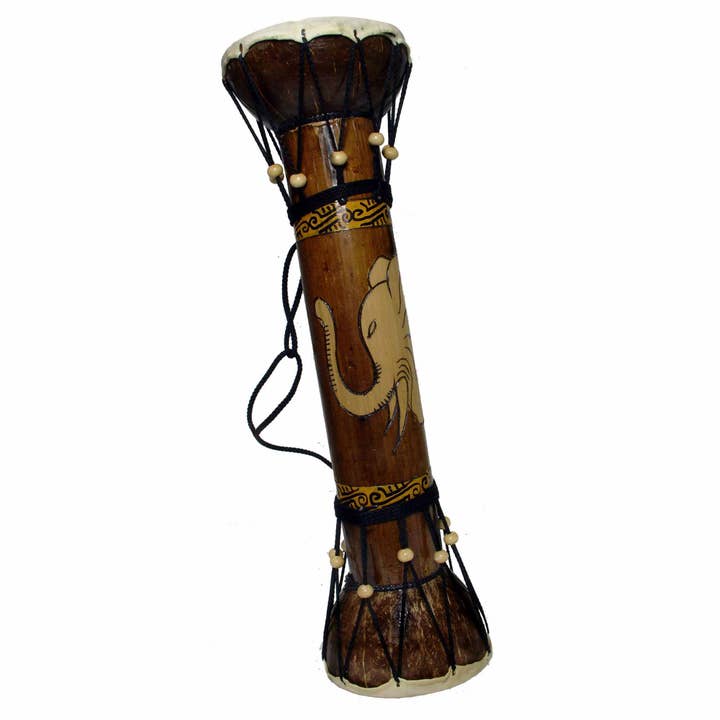 Bamboo Double Drum Carved Animals 20 Inch #2 for wholesale by Stoneage Arts Inc