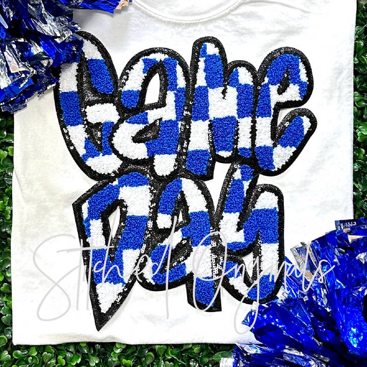 Blue Checkered Game Day Patch, Iron on Patch for wholesale by Stitched Originals