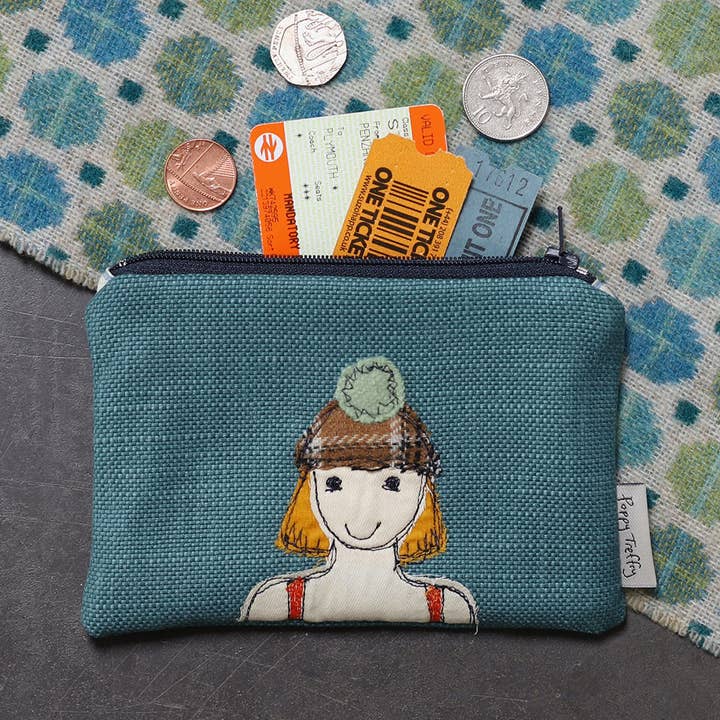 wild swimmer embroidered medium coin purse for wholesale by Poppy Treffry