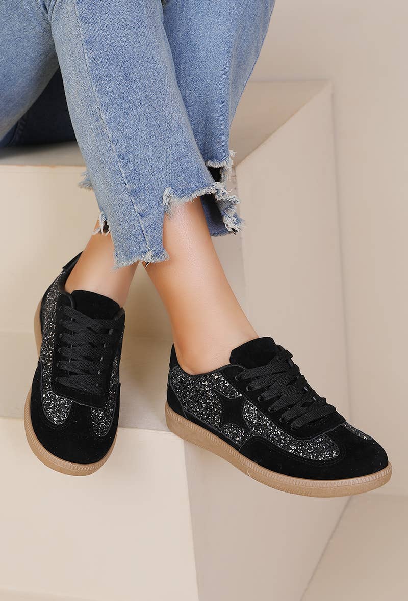 Joia Paris - Vente Baskets tendance – femme - Basket à lacets paillettes avec étoiles B-66125