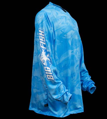 BigFish Gear US, Inc. – wholesale T-shirt – Herr – BLÅ CAMO UPF50 Långärmad Performance Fiskeskjorta (Cop3