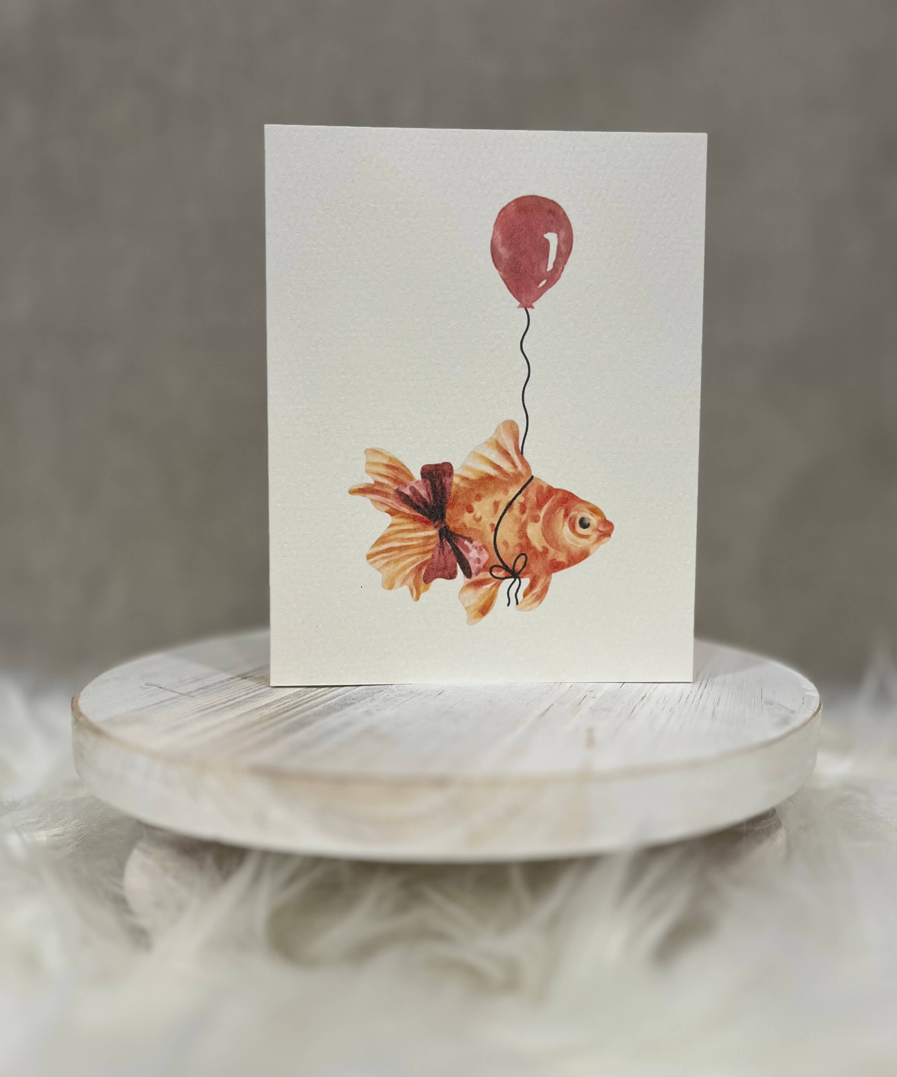 Paper Kuts - Wholesale Birthday Card - Watercolour Goldfish With Red Balloon Birthday Card1