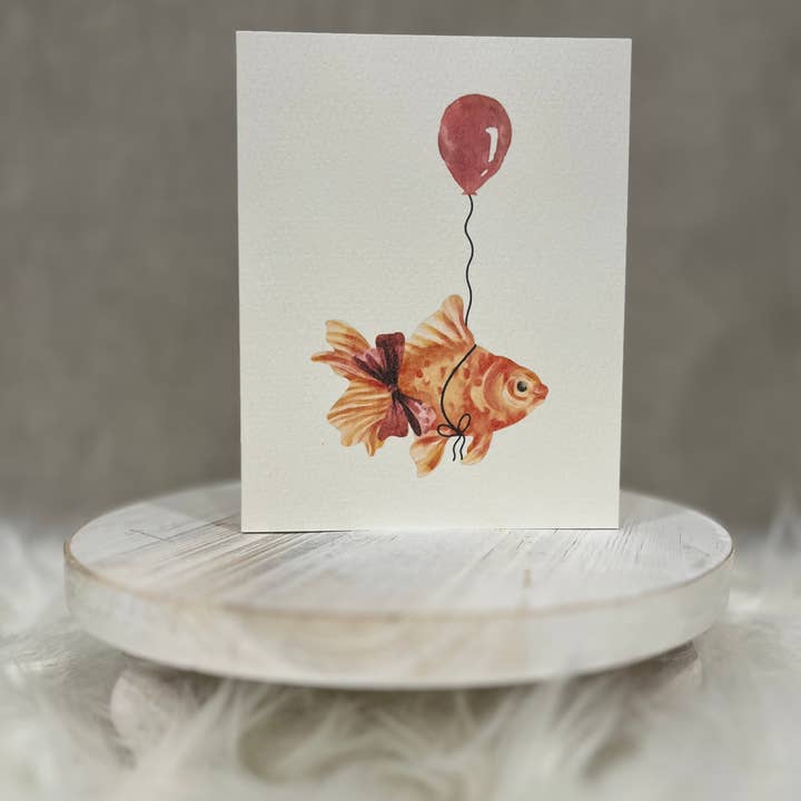 Paper Kuts - Wholesale Birthday Card - Watercolour Goldfish With Red Balloon Birthday Card1