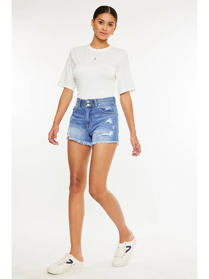 MEDIANO PANTALONES CORTOS DE MEZCLILLA DE TIRO ALTO MOM-KC8560NM de venta al por mayor en Faire5