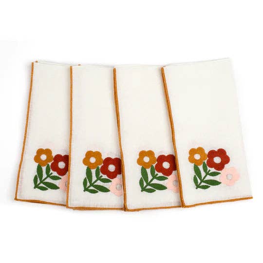 Serviettes en lin brodées florales en ambre (lot de 4) pour la vente par Misette