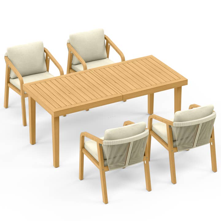 Heynemo - Wholesale Patio Set - 5-Piece Patio Dining Set, Acacia Wood Table and Chairs1