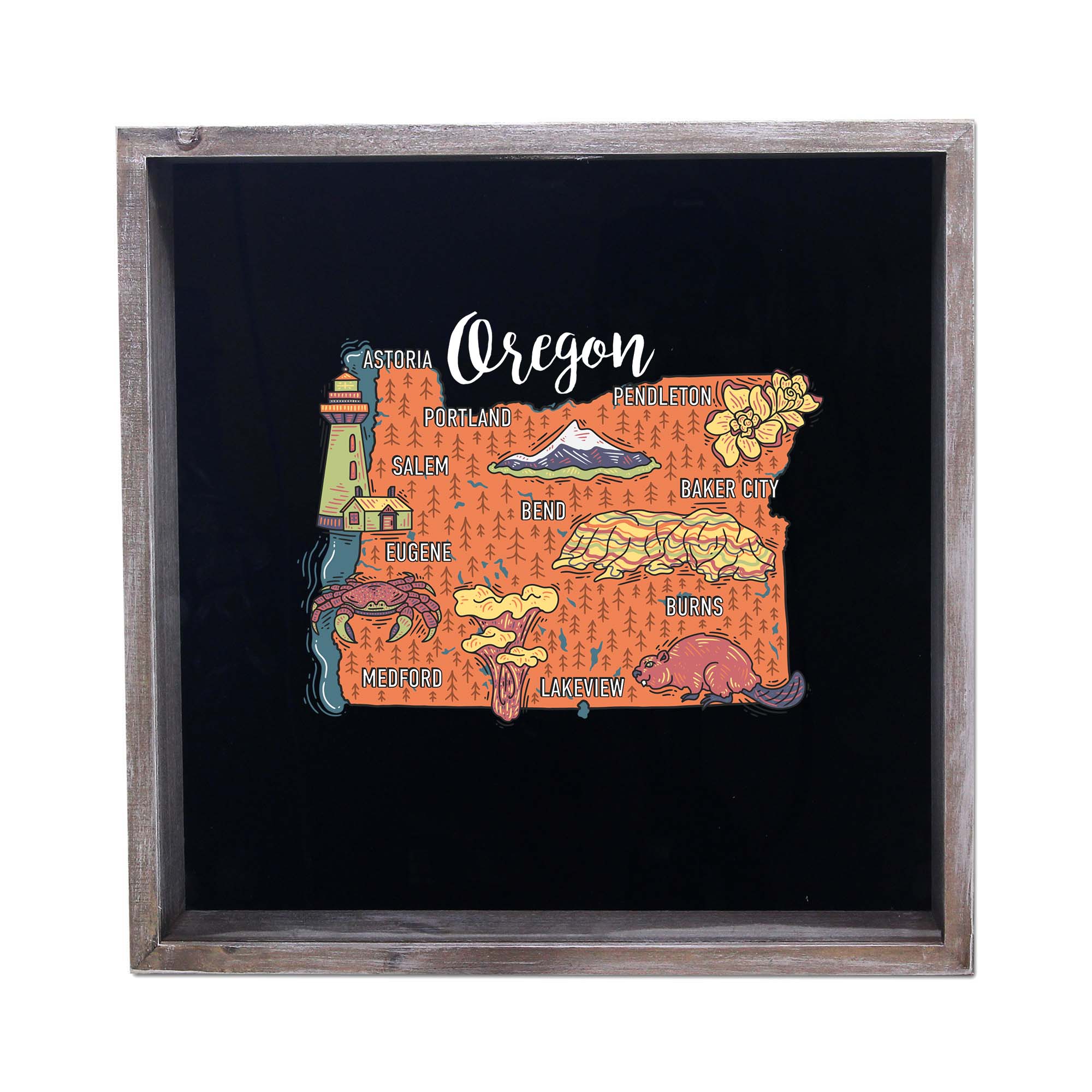 Torched Products - Wholesale Sign - State Map Design Shadow Box - Gray34