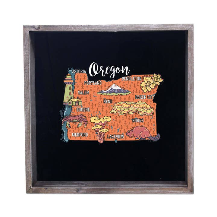 Torched Products - Wholesale Sign - State Map Design Shadow Box - Gray34