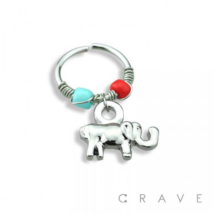 TINY ELEPHANT DANGLE 316L SS NOSE HOOP for wholesale by CRAVE BODY JEWELRY