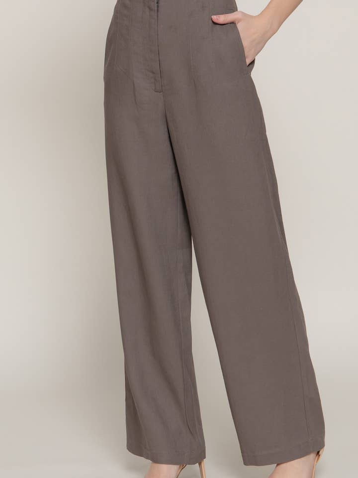 High Waist Pintuck Detail Straight Linen Pants for wholesale by Active Basic | Active USA